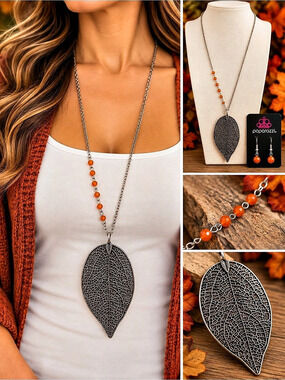 Paparazzi Leaf Pendant Necklace Black & Orange